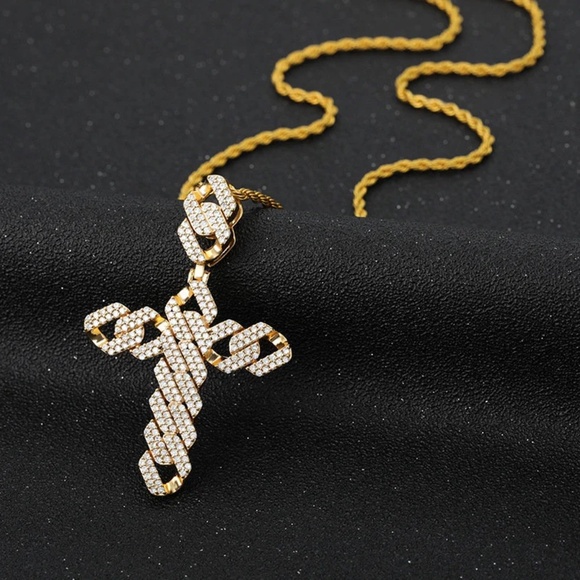 Cuban Link Simple Cross, Rope Chain Necklace, Cuban Link Pendant Necklace - Picture 8 of 9